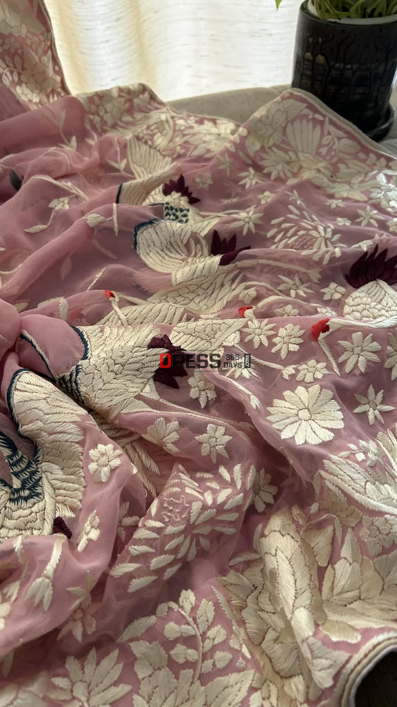 Handcrafted Baby Pink Parsi Gara Dupatta Parsi Gara Dupatta