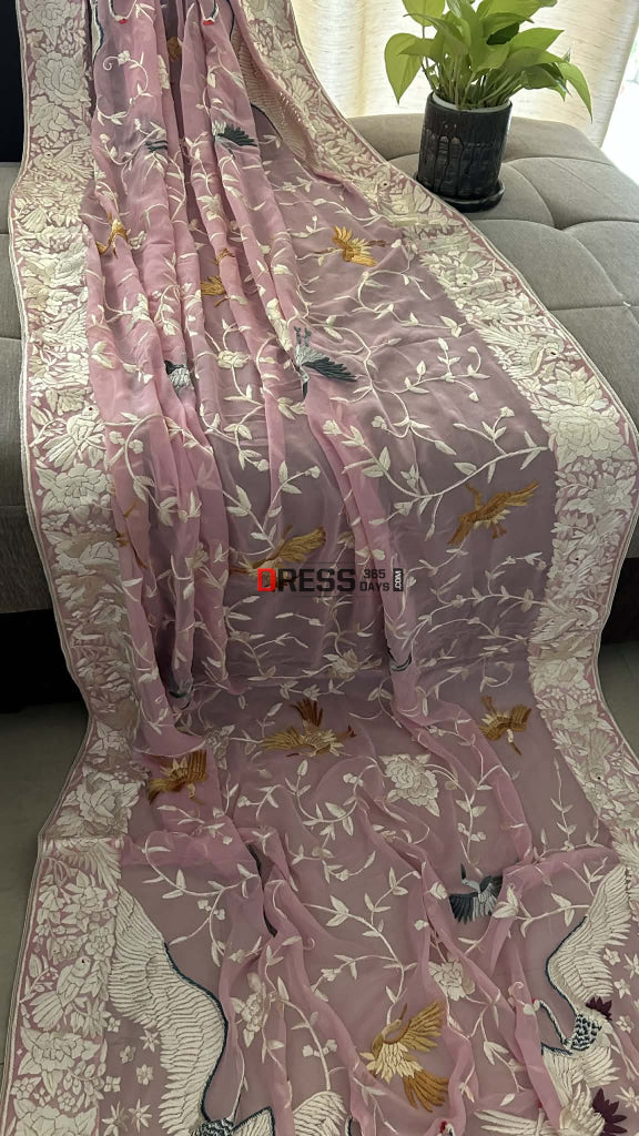 Handcrafted Baby Pink Parsi Gara Dupatta Parsi Gara Dupatta