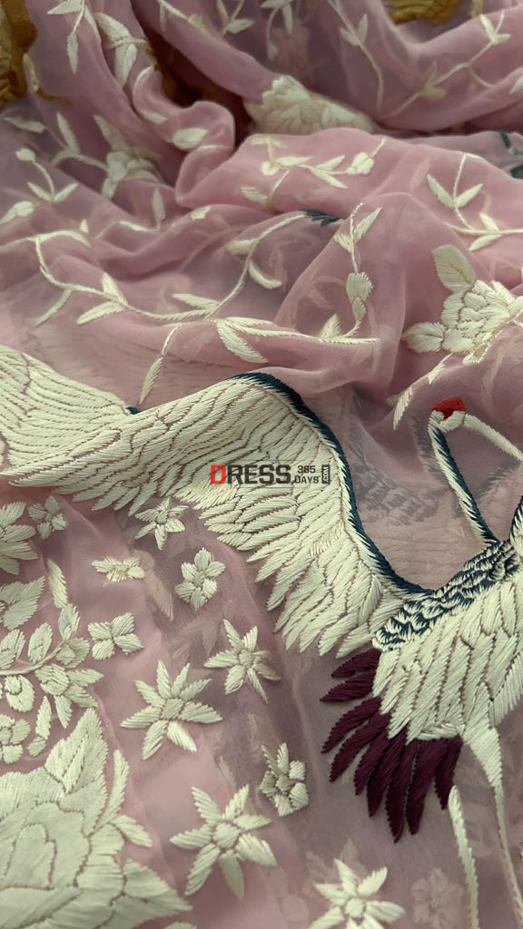 Handcrafted Baby Pink Parsi Gara Dupatta Parsi Gara Dupatta