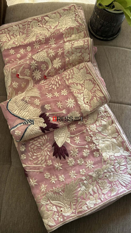 Handcrafted Baby Pink Parsi Gara Dupatta Parsi Gara Dupatta