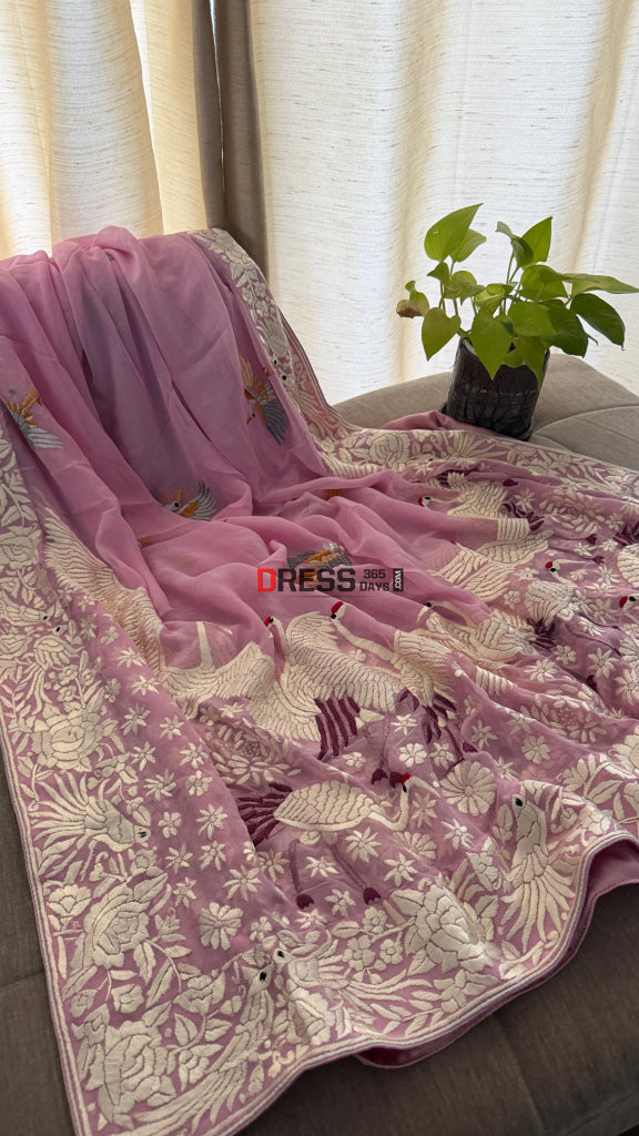 Handcrafted Baby Pink Parsi Gara Dupatta - Parsi Gara Dupatta