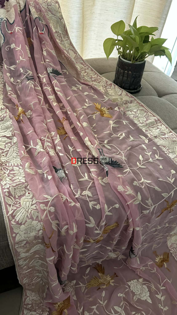 Handcrafted Baby Pink Parsi Gara Dupatta Parsi Gara Dupatta