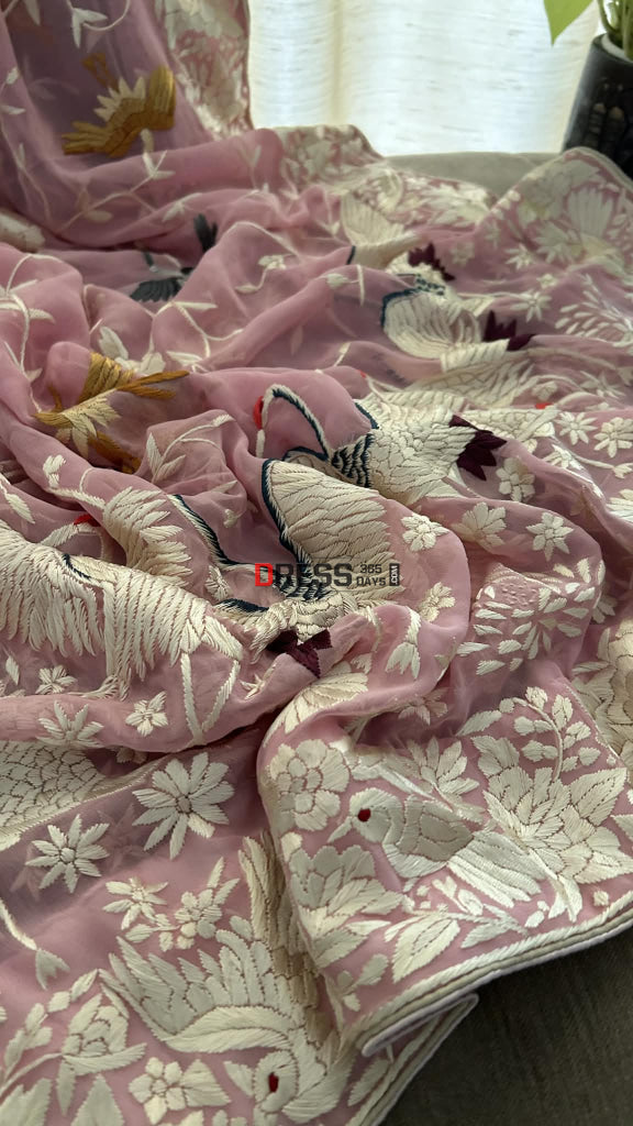 Handcrafted Baby Pink Parsi Gara Dupatta Parsi Gara Dupatta