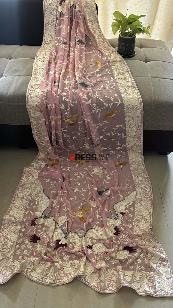 Handcrafted Baby Pink Parsi Gara Dupatta Parsi Gara Dupatta