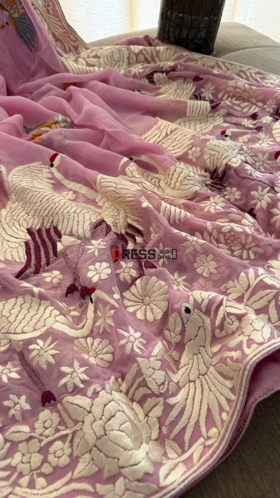 Handcrafted Baby Pink Parsi Gara Dupatta - Parsi Gara Dupatta