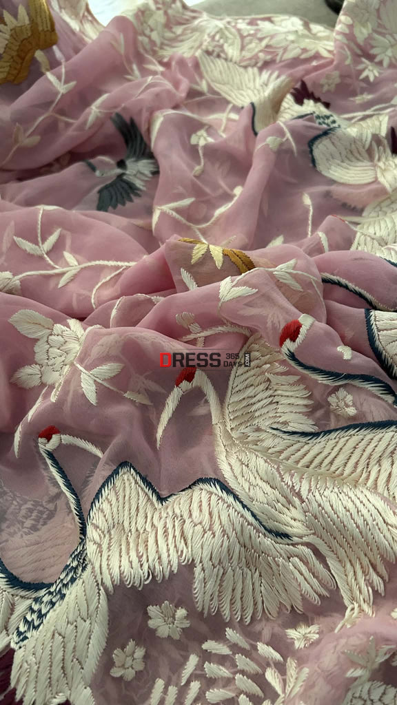 Handcrafted Baby Pink Parsi Gara Dupatta Parsi Gara Dupatta