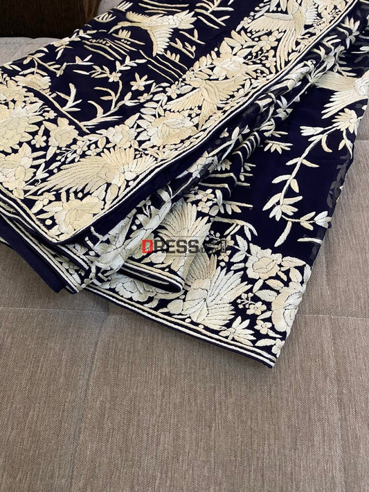 Ivory & Black Parsi Gara Saree