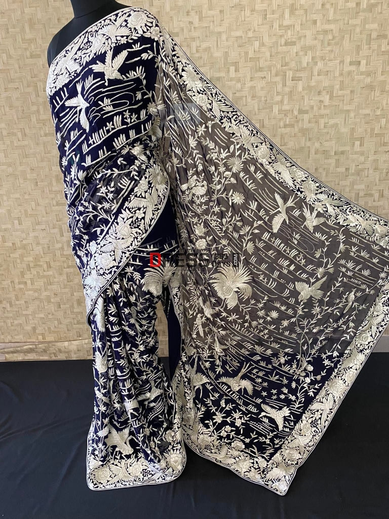 Ivory & Black Parsi Gara Saree