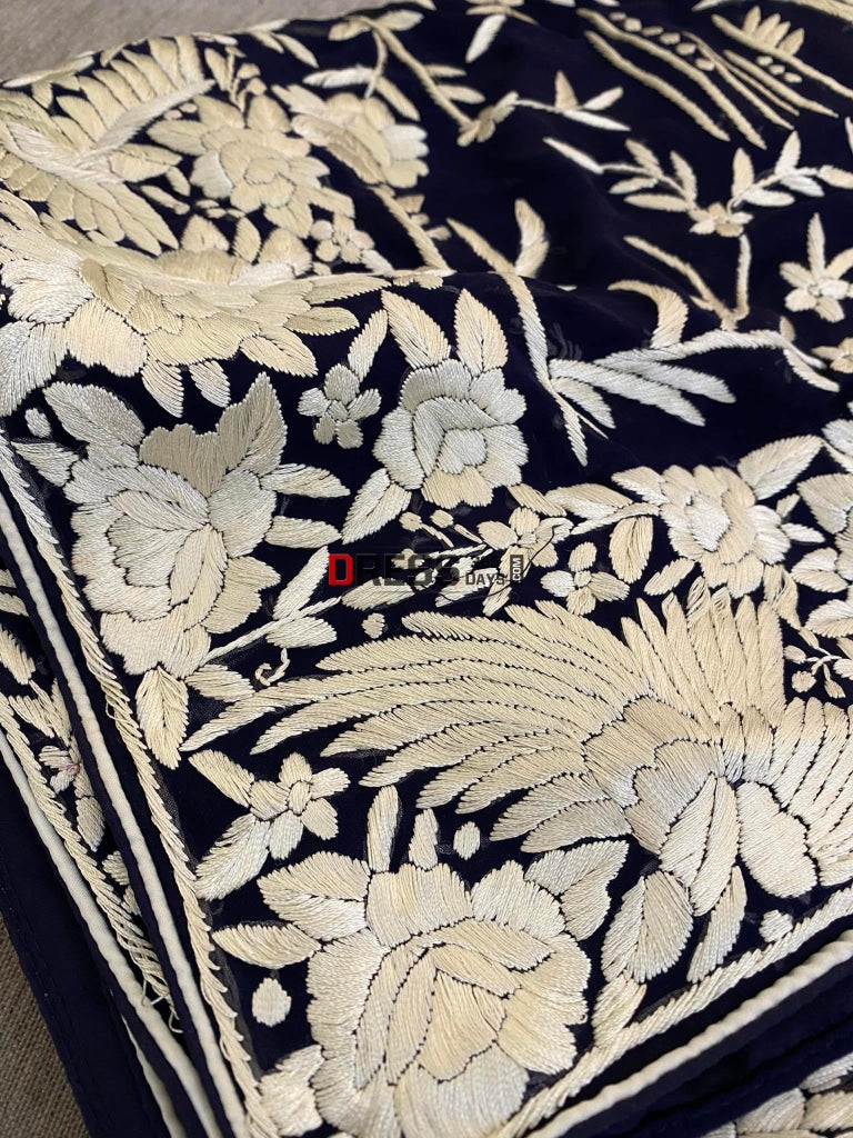 Ivory & Black Parsi Gara Saree