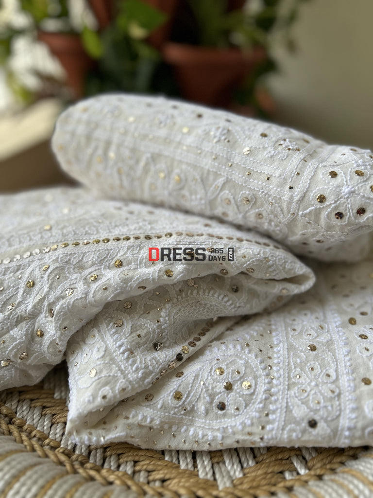 Ivory Chikankari Hand Jaali & Kamadani Lehenga Set
