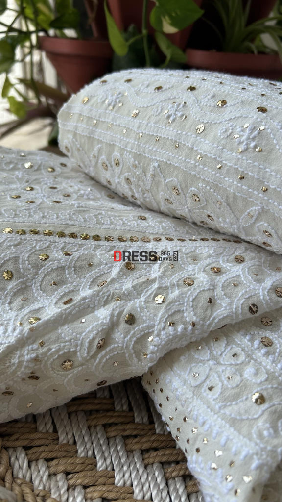 Ivory Chikankari Hand Jaali & Kamadani Lehenga Set