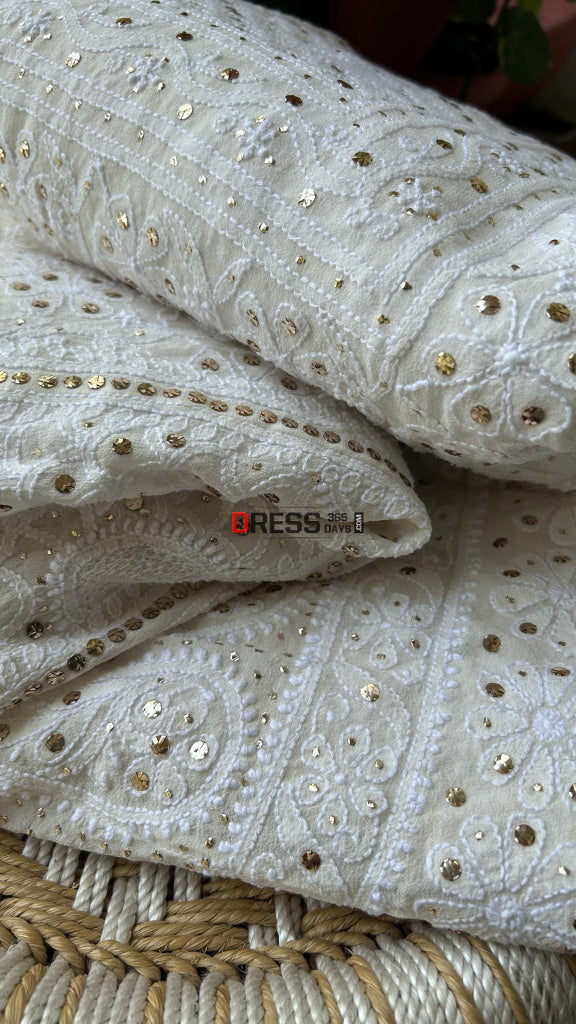 Ivory Chikankari Hand Jaali & Kamadani Lehenga Set