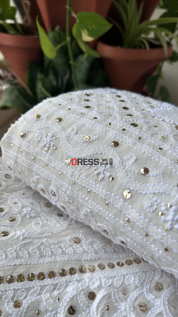 Ivory Chikankari Hand Jaali & Kamadani Lehenga Set