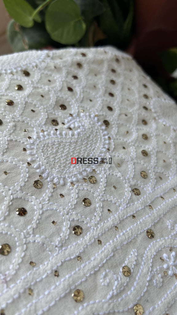 Ivory Chikankari Hand Jaali & Kamadani Lehenga Set