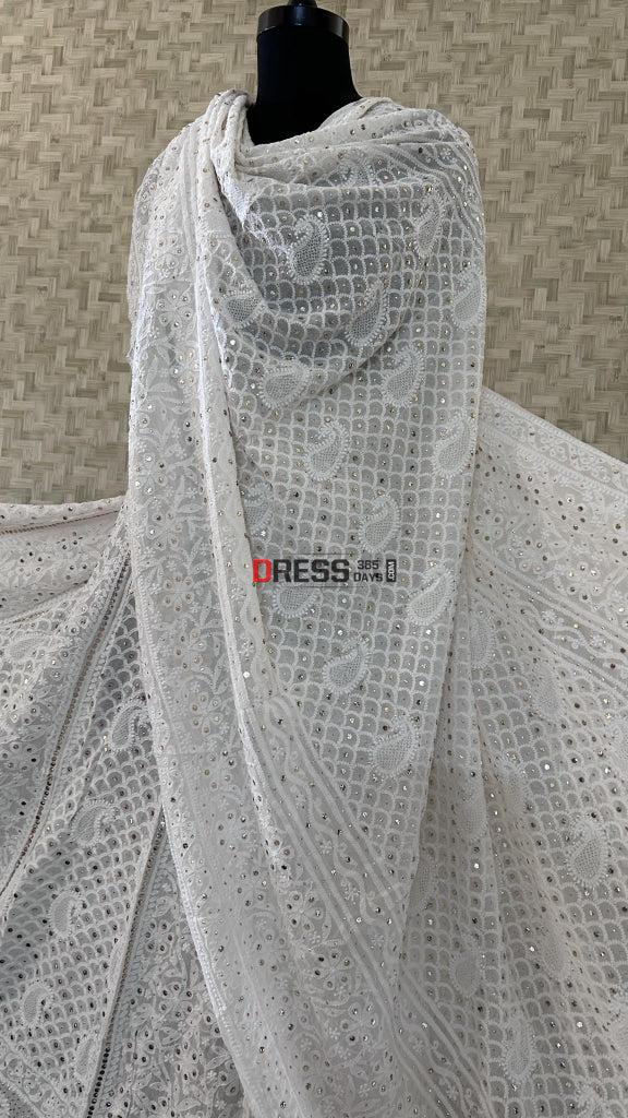 Ivory Chikankari Hand Jaali & Kamadani Lehenga Set