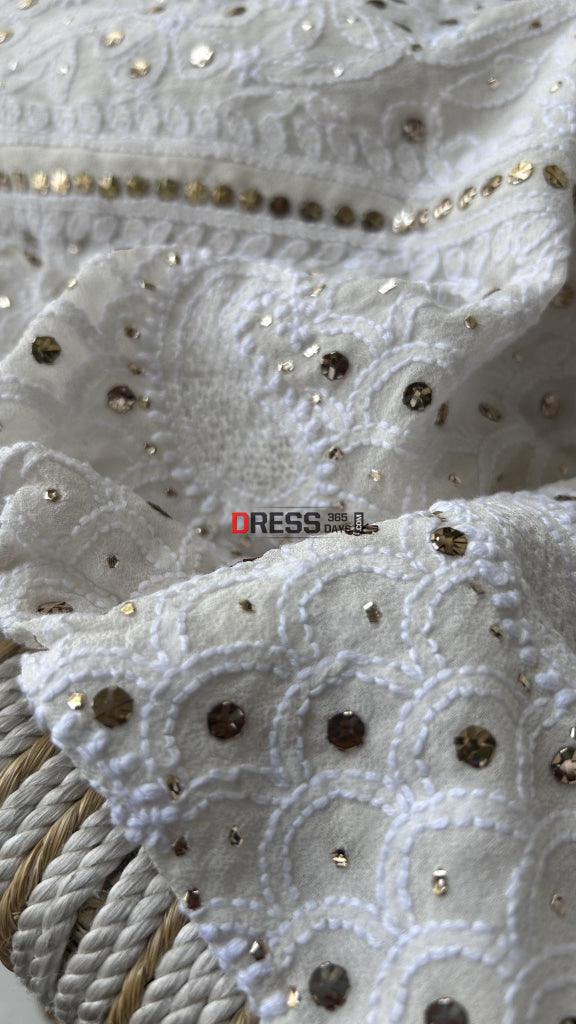Ivory Chikankari Hand Jaali & Kamadani Lehenga Set