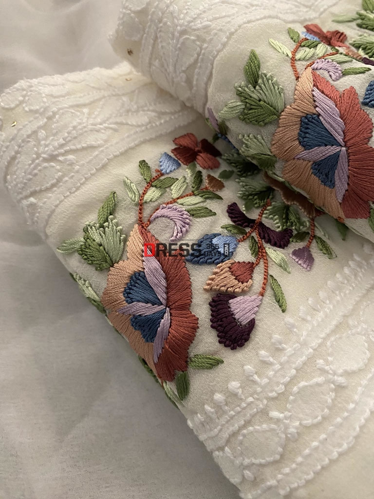 Ivory Chikankari Parsi Gara Daman Suit Suits