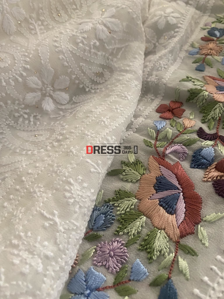 Ivory Chikankari Parsi Gara Daman Suit Suits