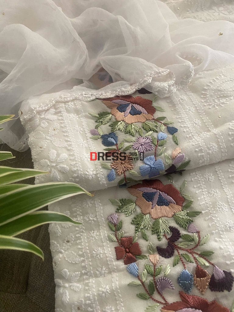 Ivory Chikankari Parsi Gara Daman Suit Suits