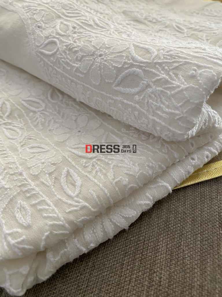 Ivory Fine Chikankari & Jaali Work Kurta Dupatta Set Suits
