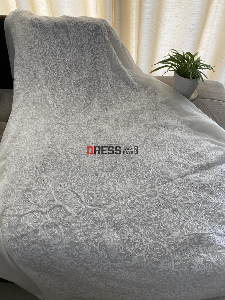 Ivory Fine Chikankari & Jaali Work Kurta Dupatta Set Suits