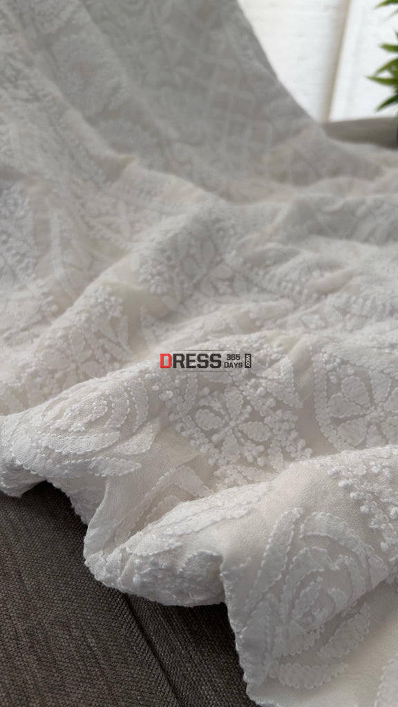 Ivory Fine Chikankari & Jaali Work Saree Chikankari Saree