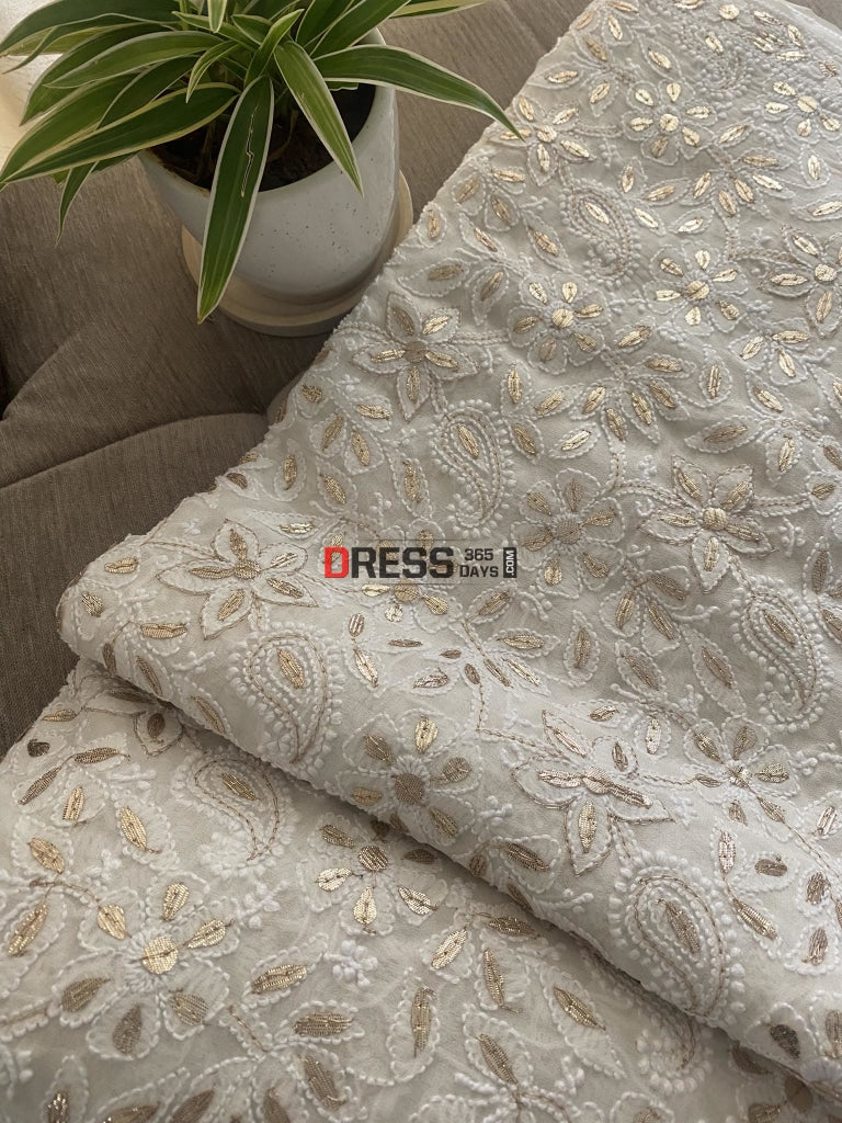 Ivory Gota Patti Lucknowi Chikankari Dupatta