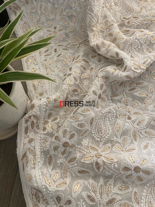 Ivory Gota Patti Lucknowi Chikankari Dupatta