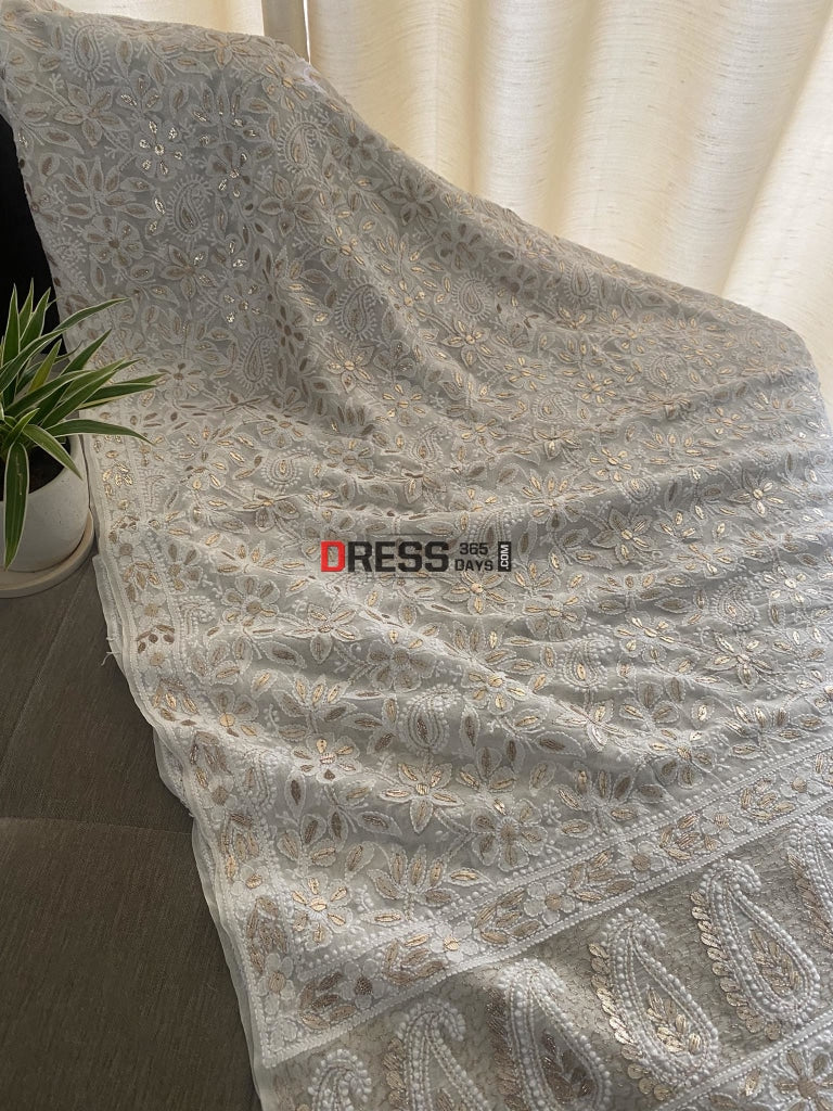 Ivory Gota Patti Lucknowi Chikankari Dupatta