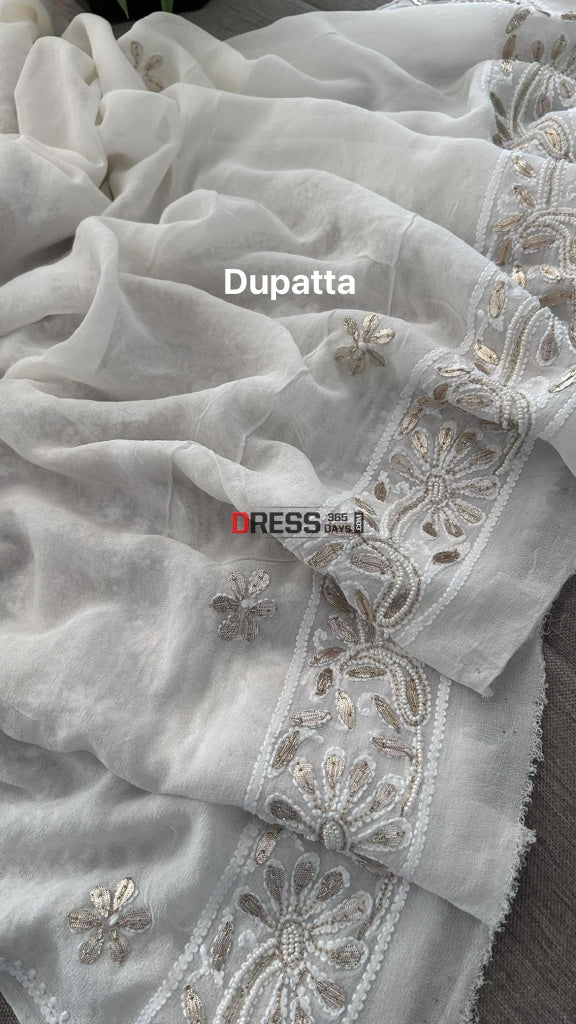 Ivory Gota Patti & Pearl Chikankari Suit (Kurta Dupatta) Suits