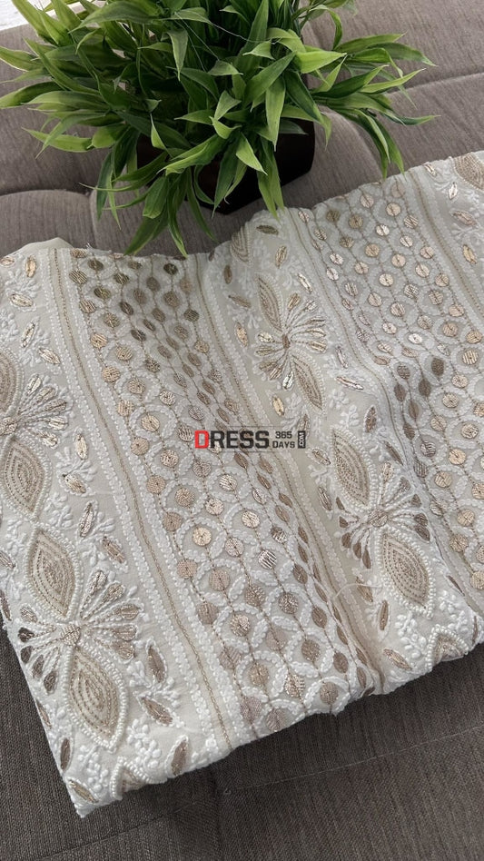 Ivory Gota Patti & Pearl Chikankari Suit (Kurta Dupatta) Suits