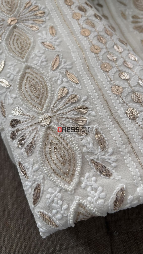 Ivory Gota Patti & Pearl Chikankari Suit (Kurta Dupatta) Suits