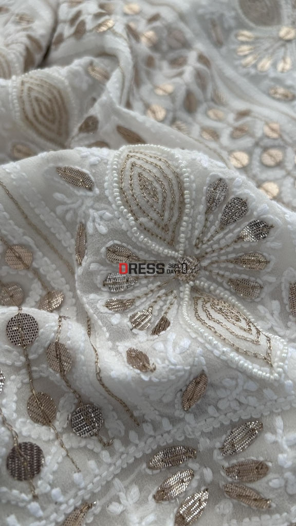Ivory Gota Patti & Pearl Chikankari Suit (Kurta Dupatta) Suits