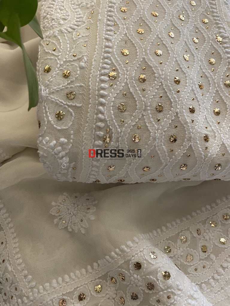 Ivory Kamdani Lucknowi Chikankari Anarkali Suit