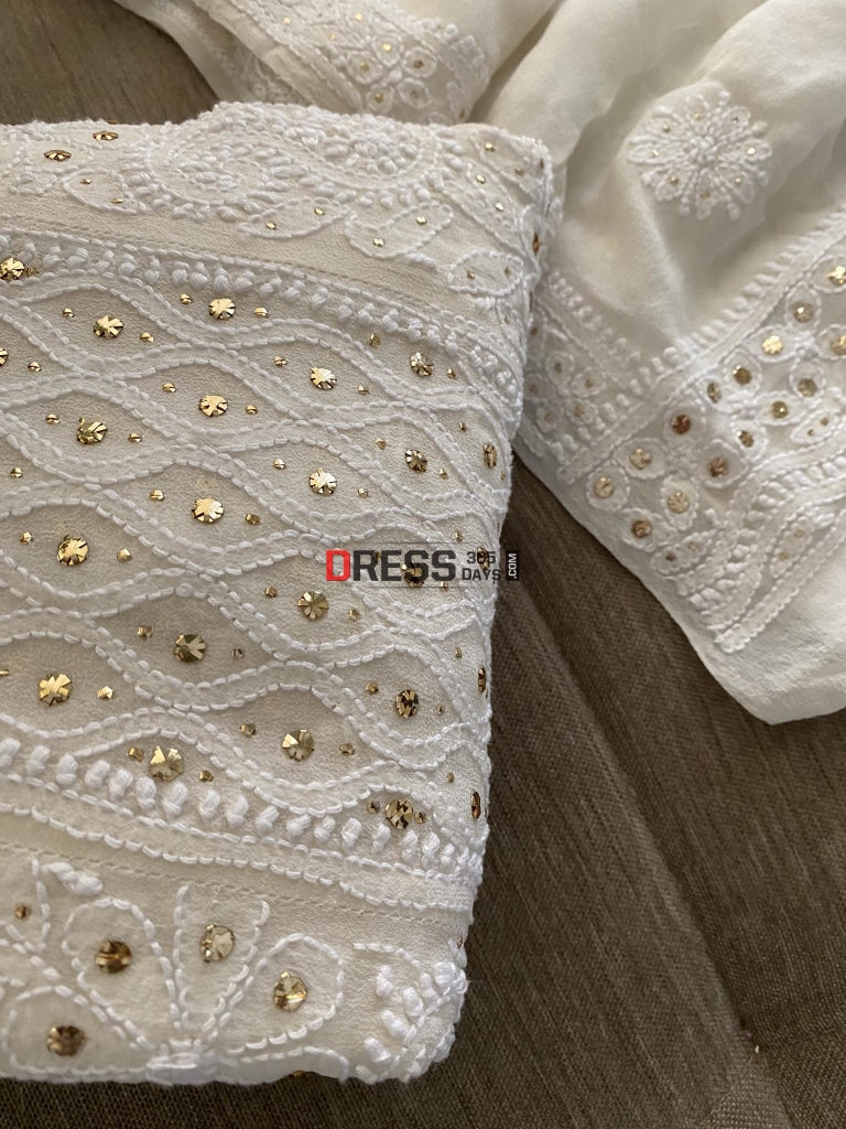 Ivory Kamdani Lucknowi Chikankari Anarkali Suit