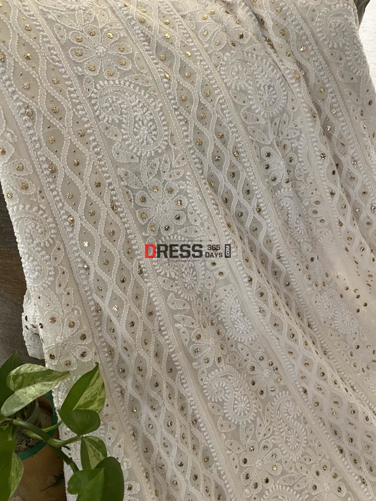 Ivory Kamdani Lucknowi Chikankari Anarkali Suit