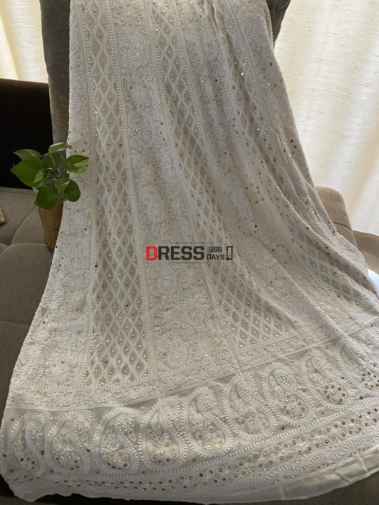 Ivory Kamdani Lucknowi Chikankari Anarkali Suit