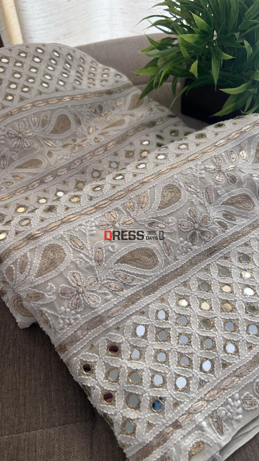 Ivory Mirror Gota Patti Chikankari Suit (Kurta & Dupatta) Chikankari Suits