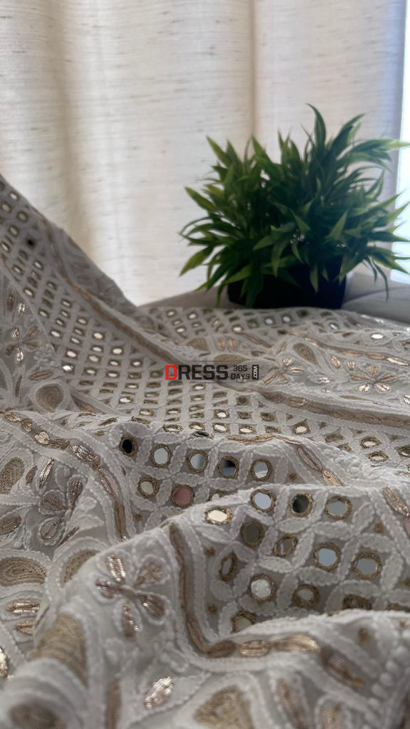 Ivory Mirror Gota Patti Chikankari Suit (Kurta & Dupatta) Chikankari Suits