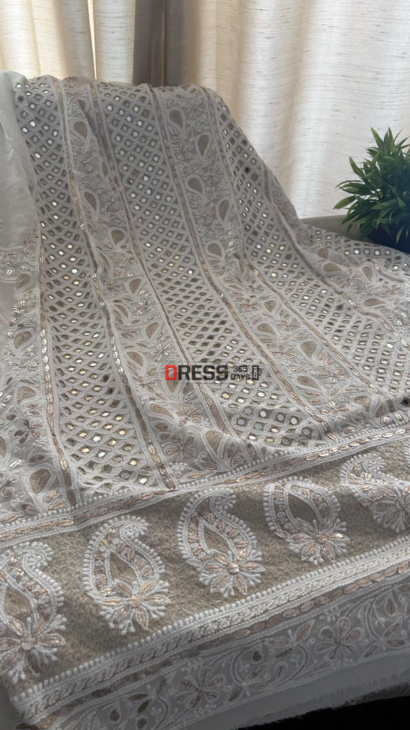 Ivory Mirror Gota Patti Chikankari Suit (Kurta & Dupatta) Chikankari Suits