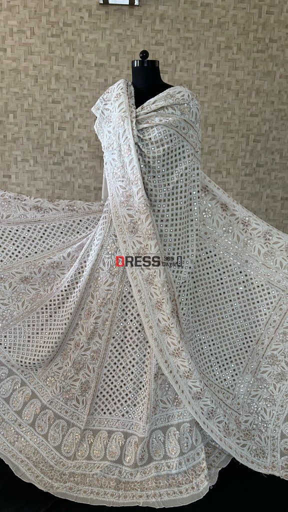 Ivory Mirror Lucknowi Chikankari Lehenga Set