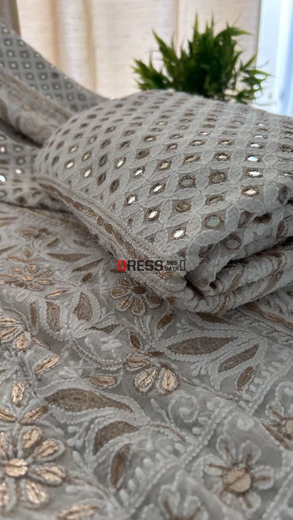 Ivory Mirror Lucknowi Chikankari Lehenga Set