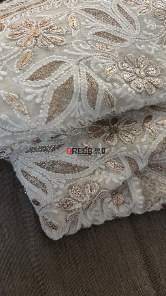 Ivory Mirror Lucknowi Chikankari Lehenga Set
