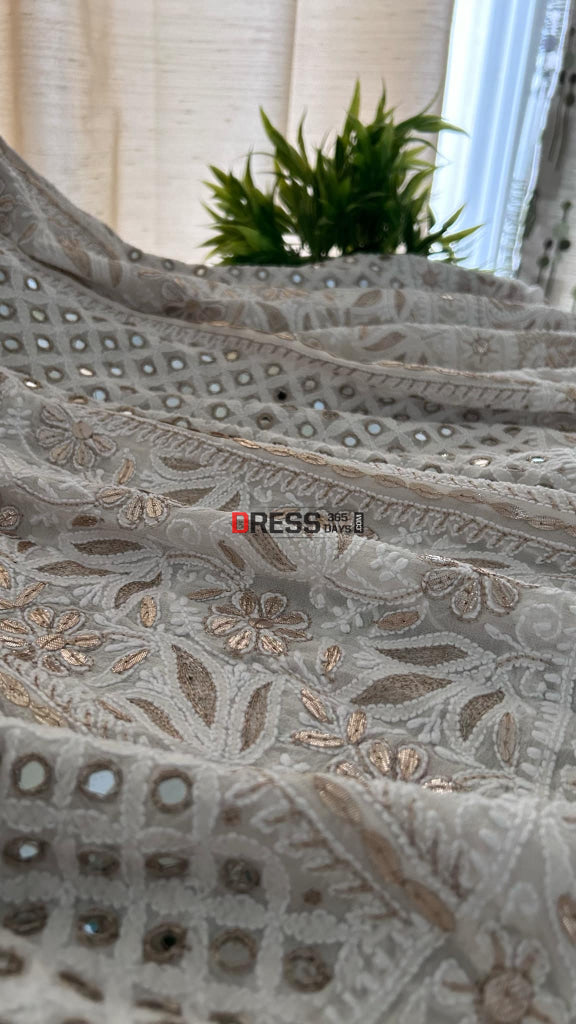 Ivory Mirror Lucknowi Chikankari Lehenga Set