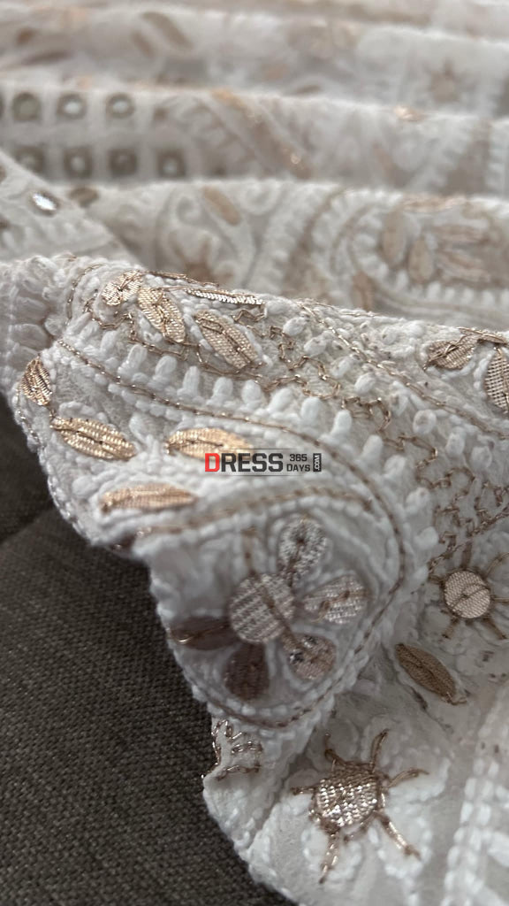 Ivory Mirror Lucknowi Chikankari Lehenga Set