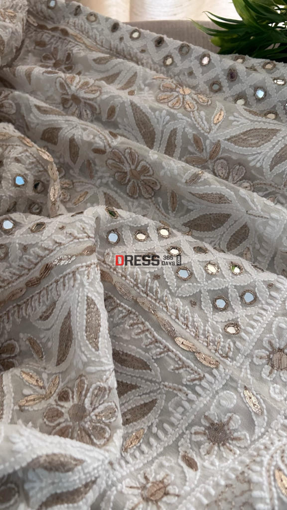 Ivory Mirror Lucknowi Chikankari Lehenga Set