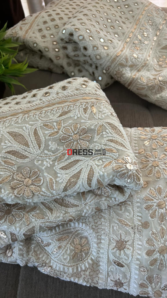Ivory Mirror Lucknowi Chikankari Lehenga Set