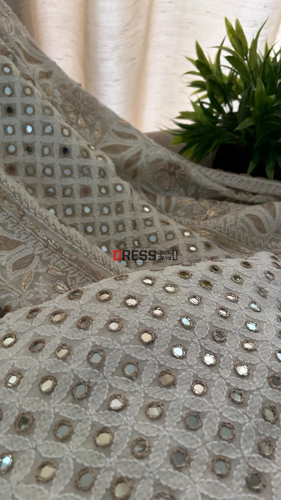 Ivory Mirror Lucknowi Chikankari Lehenga Set
