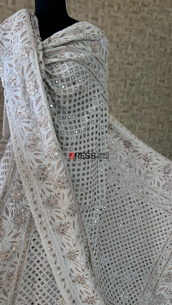 Ivory Mirror Lucknowi Chikankari Lehenga Set
