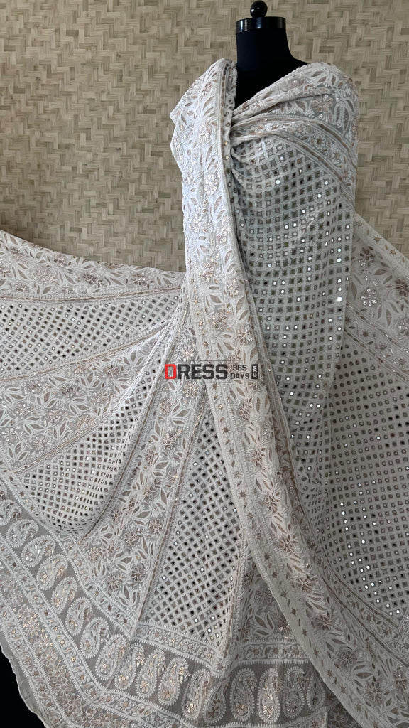 Ivory Mirror Lucknowi Chikankari Lehenga Set